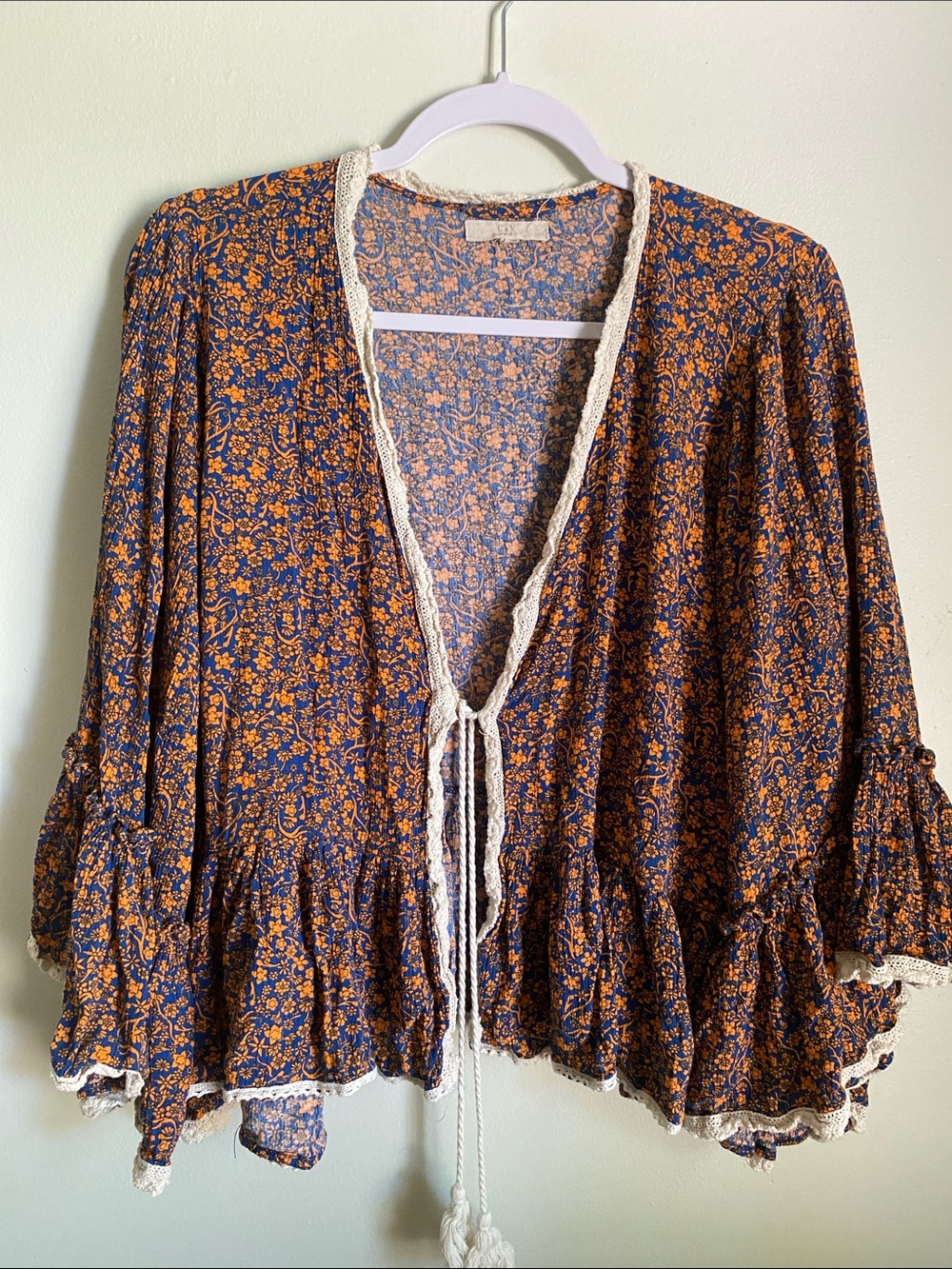 Boho Floral Chelsea & Violet Navy and Mustard Front Tie Tunic